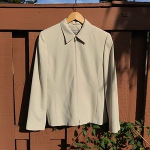 Liz Claiborne - Shoulder Pad Cream Collared Zip-Up